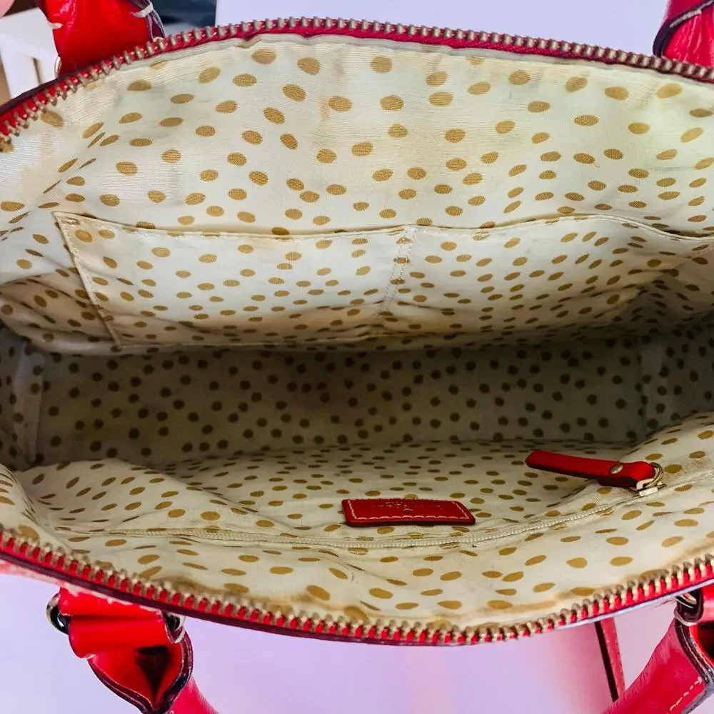 Kate Spade Red Leather Satchel Crossbody Bag Gold Hardware Polka Dot Lining